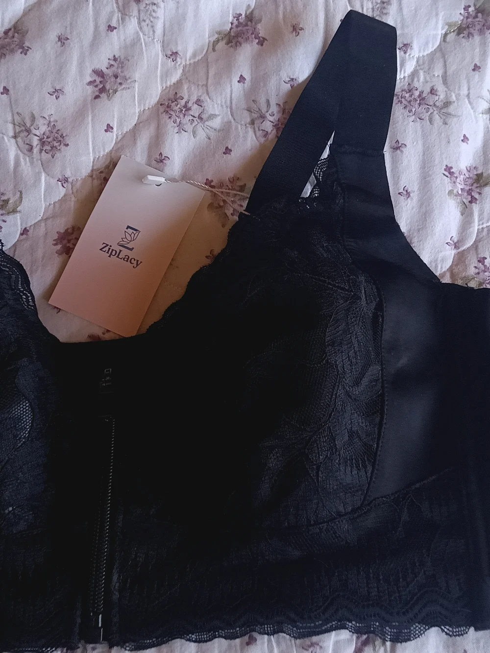 Black Lace Front-Zip Bralette